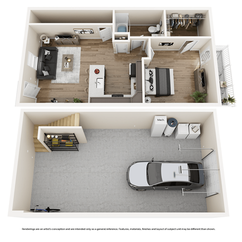 Floor plan for 1 bed, 1 bath, 760 sqft
